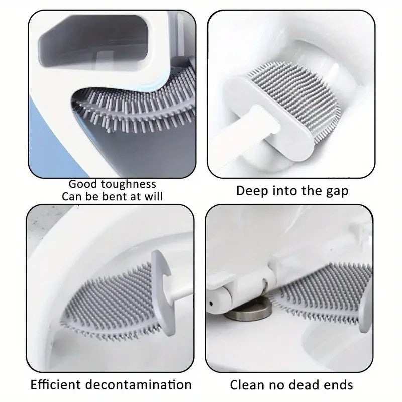 Bathroom Cleaning Set – Wall-Mounted Silicone & Long-Handle Brushes