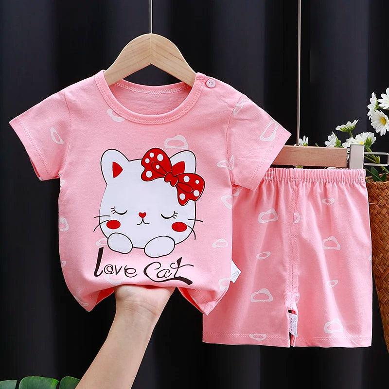 Kids Baby Clothes Set – Cotton T-Shirt & Shorts | Summer Cartoon Outfit (Unisex)