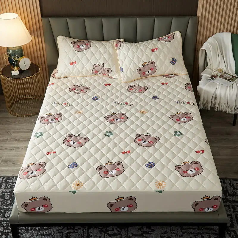 Bonenjoy Quilted Waterproof Fitted Sheet – Elastic Mattress Cover, Queen/King, Solid Color