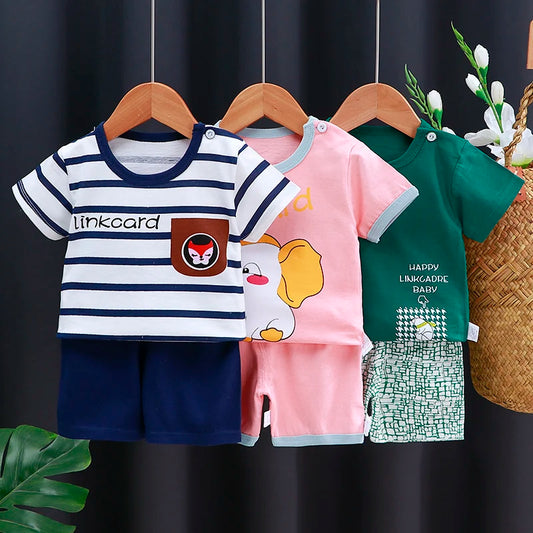Kids Baby Clothes Set – Cotton T-Shirt & Shorts | Summer Cartoon Outfit (Unisex)