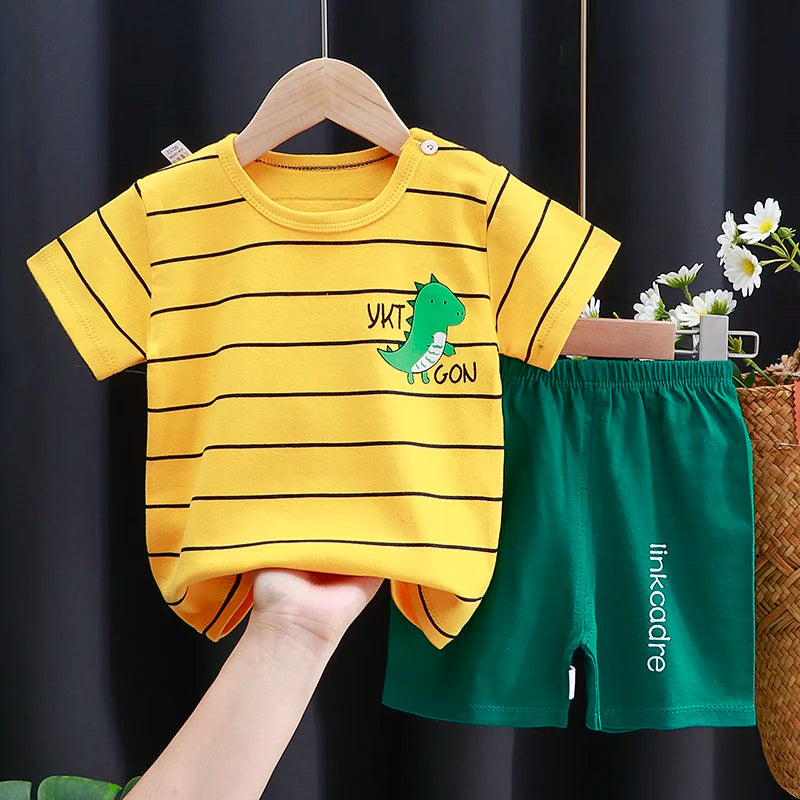 Kids Baby Clothes Set – Cotton T-Shirt & Shorts | Summer Cartoon Outfit (Unisex)