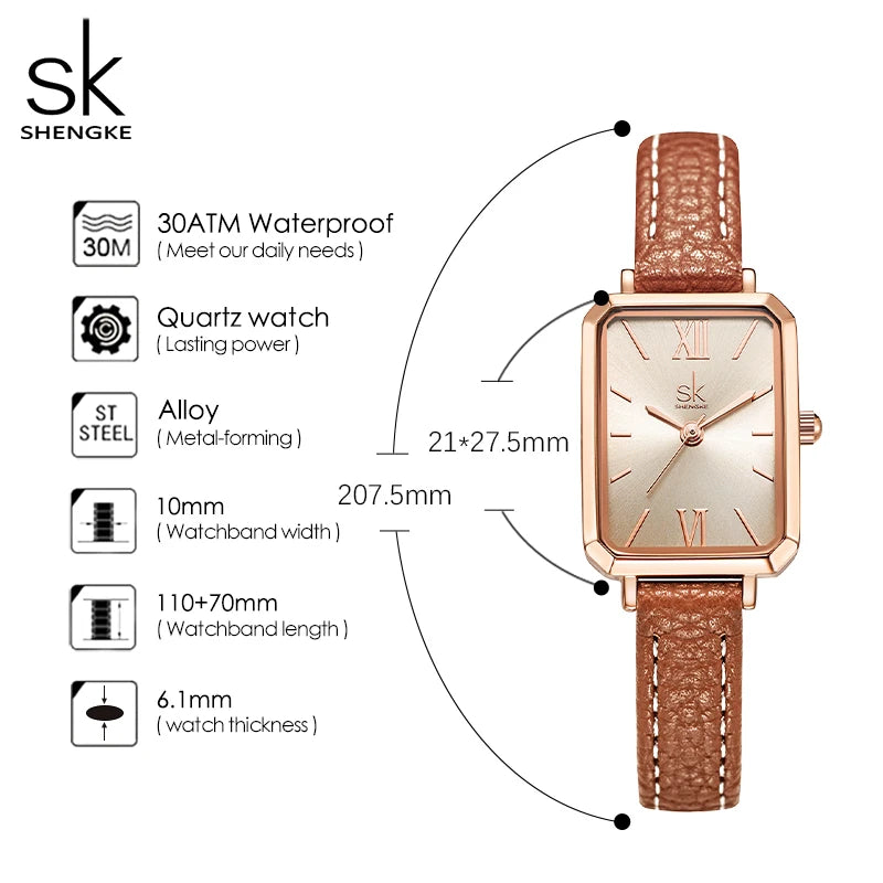 Rose Gold Mesh Watch - Shengle Women's Square Quartz