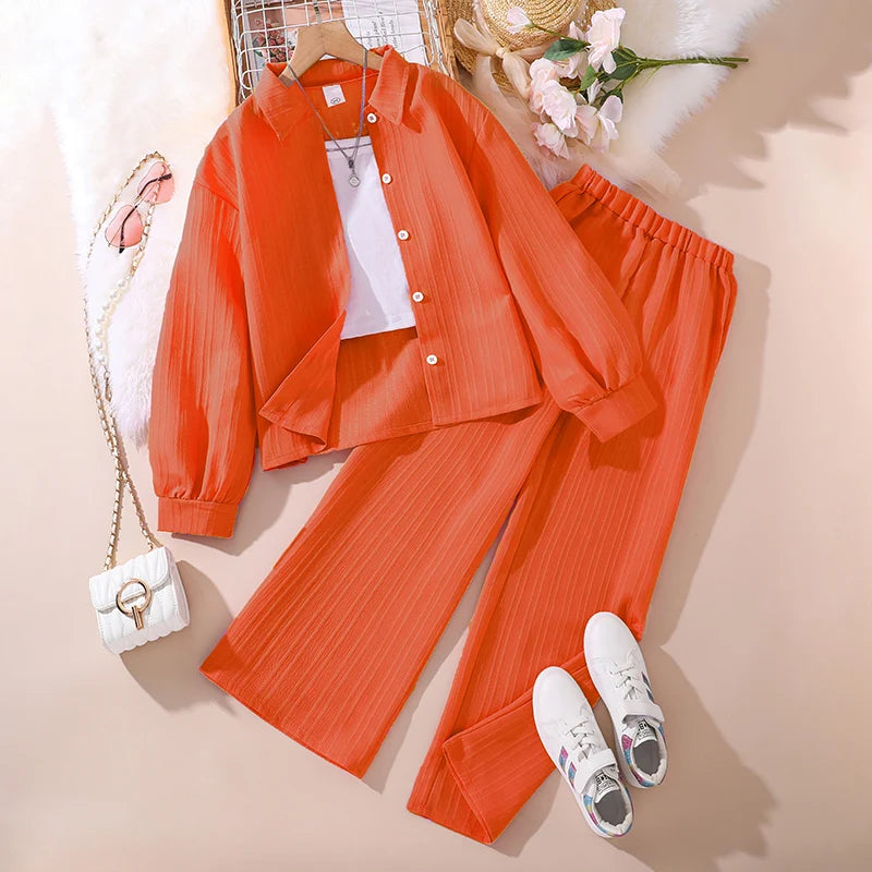 Kids 2-Piece Set for Girls– Cardigan Shirt & Loose Pants