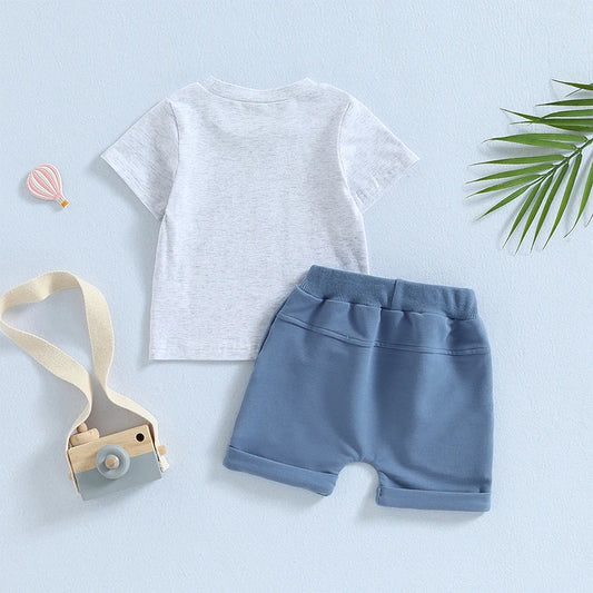 Toddler Boys 2-Piece Summer Set – Dinosaur Tee & Elastic Waist Shorts