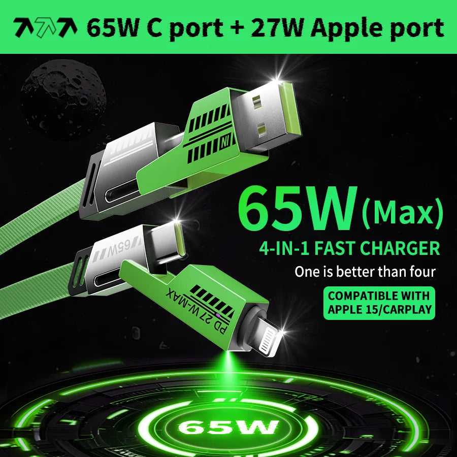 4-in-1 65W USB-C Charging Cable with Cable Management