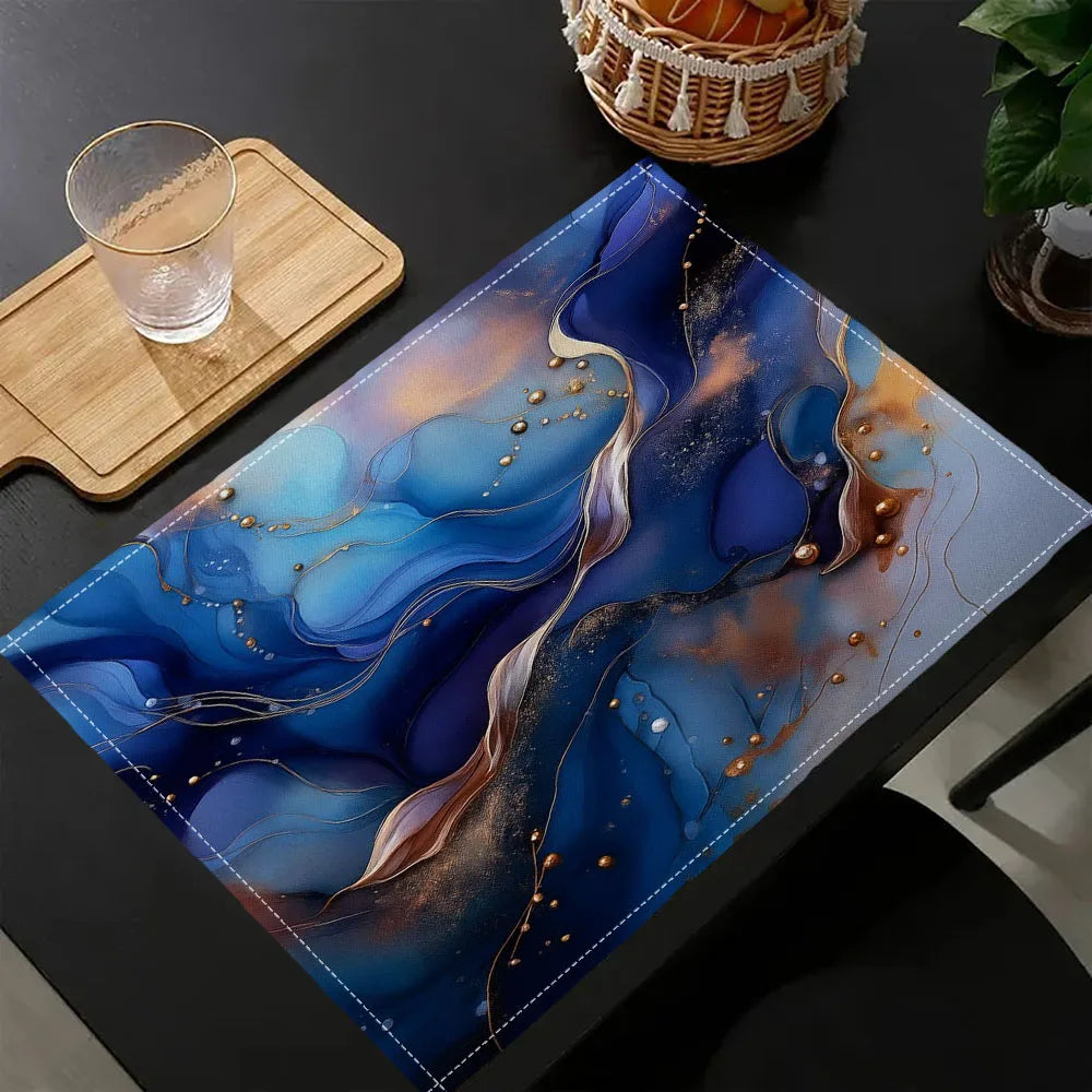 Blue Marble Foil Placemat – Rectangular Table Mat Coaster