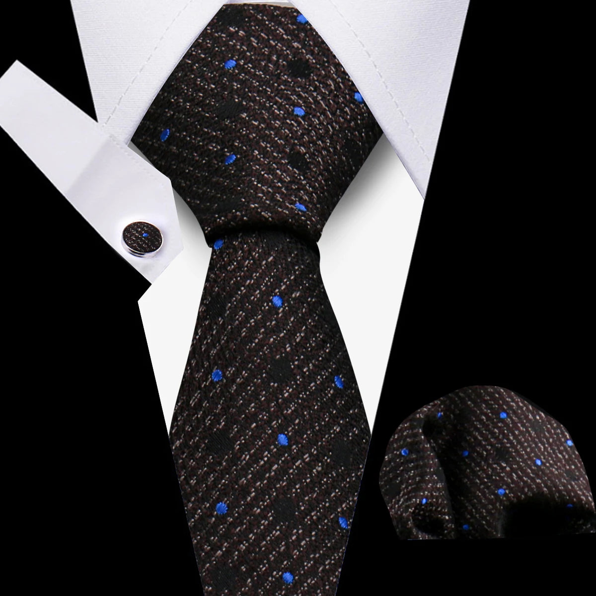 Classic Men’s Tie Set Plaid Necktie with Pocket Square & Cufflinks Business Wedding Gift Accessories