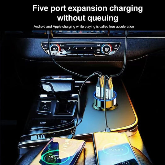 66-250W PD Car Charger QC3.0 Fast Charging Cigarette Lighter Splitter with Digital Display, 1-to-6 Multi Port Adapter