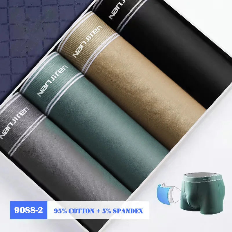 4-Pack Men's Cotton Boxer Briefs – Solid, U-Convex, Plus Size L-6XL