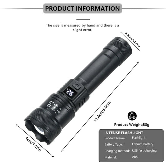 2000LM LED Tactical Flashlight – USB Rechargeable Zoom Torch