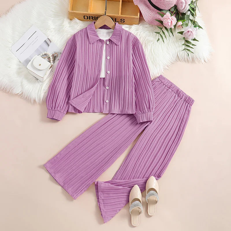 Kids 2-Piece Set for Girls– Cardigan Shirt & Loose Pants