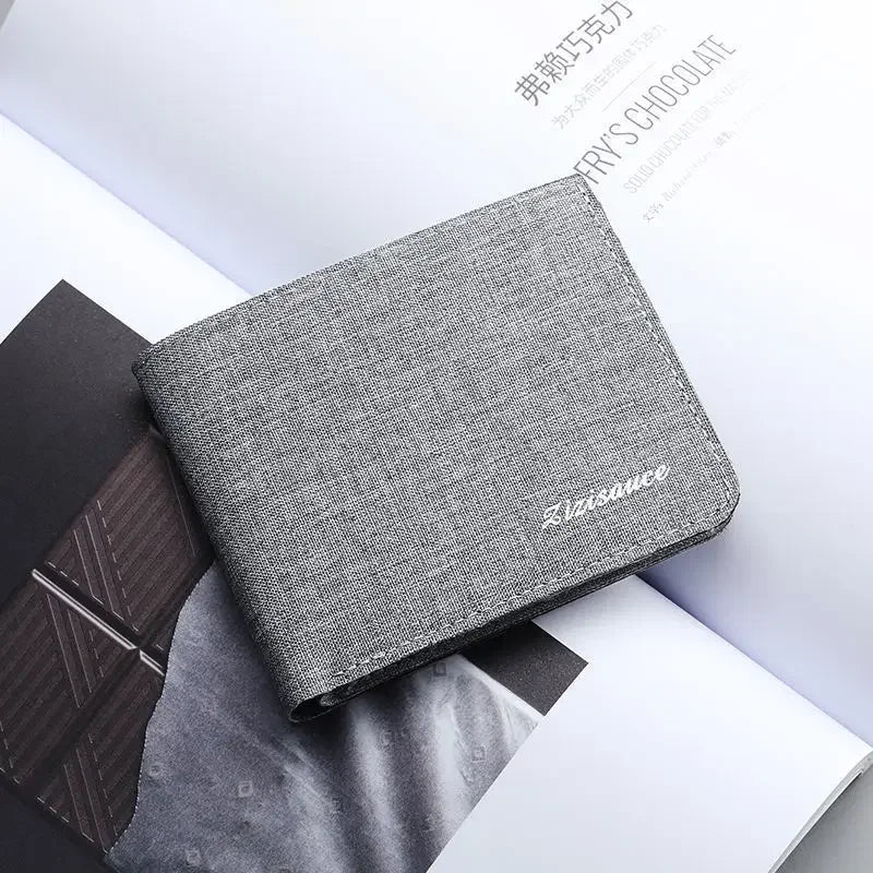 Men's Canvas Card Holder Wallet – Black/Blue/Gray, Compact & Stylish