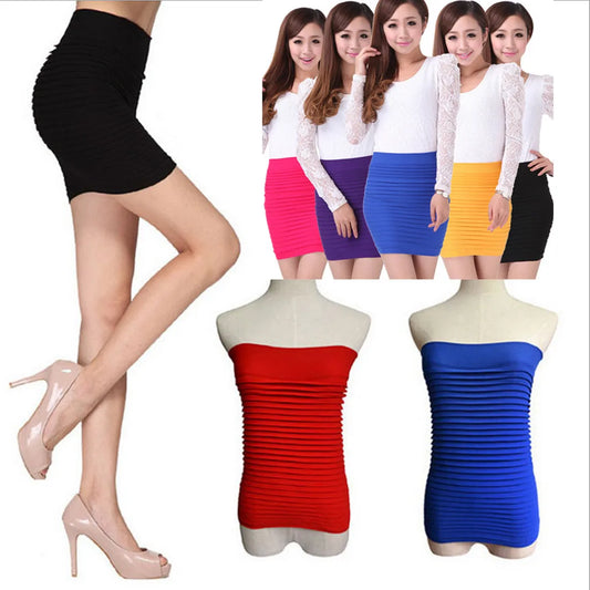 Summer Women High Waist Skirt – Solid Color Elastic Pleated Mini Skirt, Slim Draped Office Lady Pencil Skirt