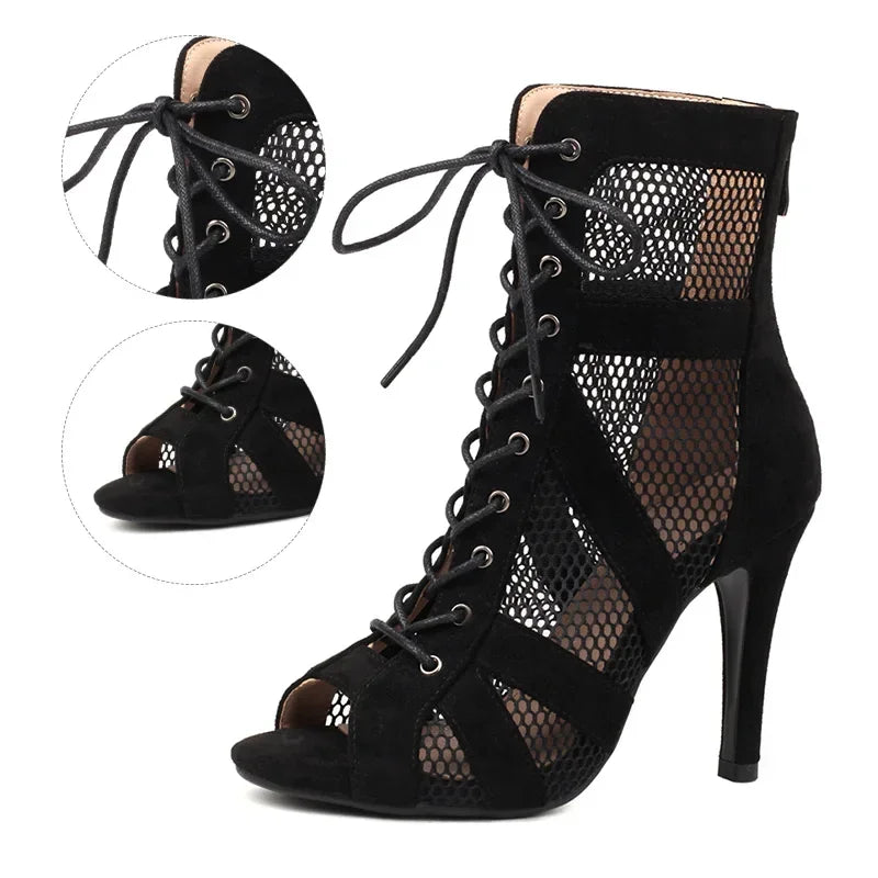 Women’s Latin Dance Shoes · High-Top Salsa Sandals · Suede Heeled Boots