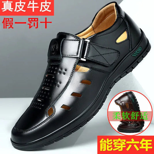 Men’s Leather Sandals – Breathable Slip-On Non-Slip Clogs Outdoor Shoes