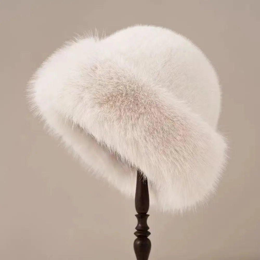 New Fluffy Fur Bucket Hat for Women, Warm Winter Fisherman Hat, Christmas Gift