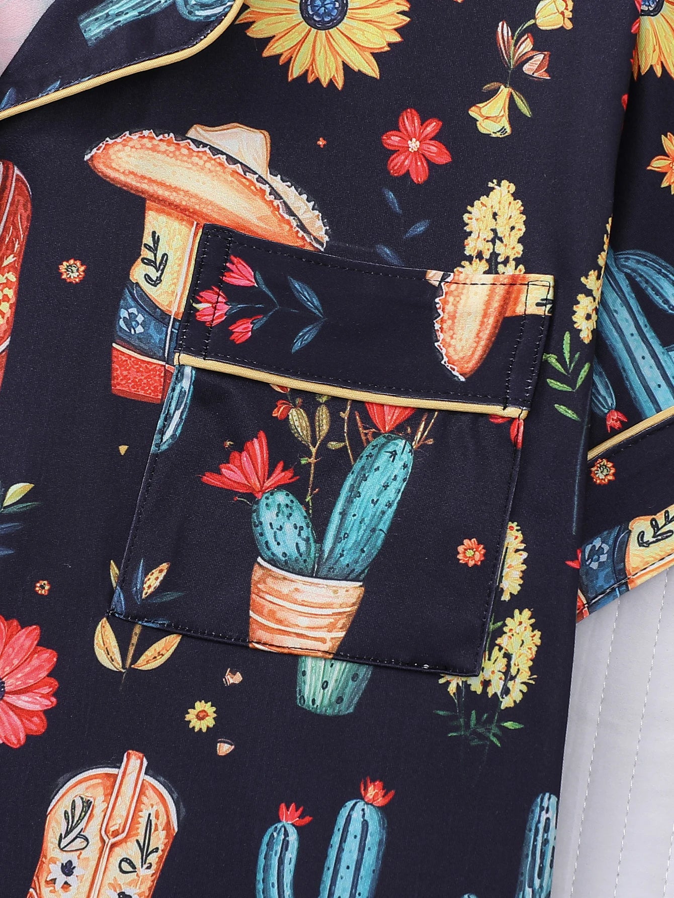 2-Piece Women’s Sleepwear Set – Denim Print Top & Shorts