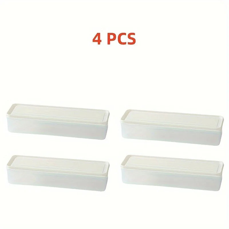 4-Pack Long Plastic Food Storage Containers – Reusable Fridge Organizers