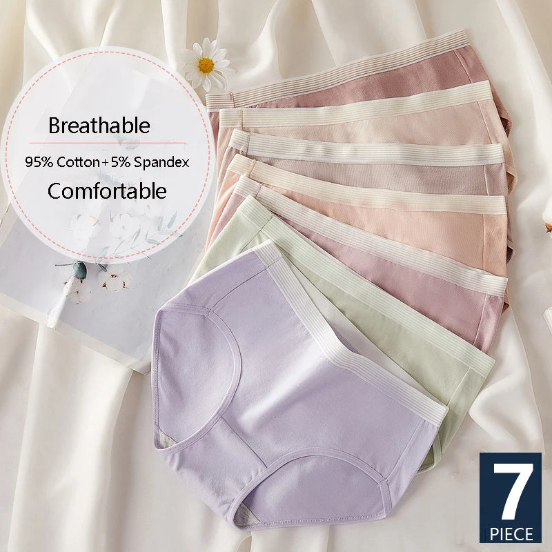 7Pcs Women’s Cotton Panties – Breathable Low-Waist Briefs with Cute Bow, Soft Comfortable Lingerie