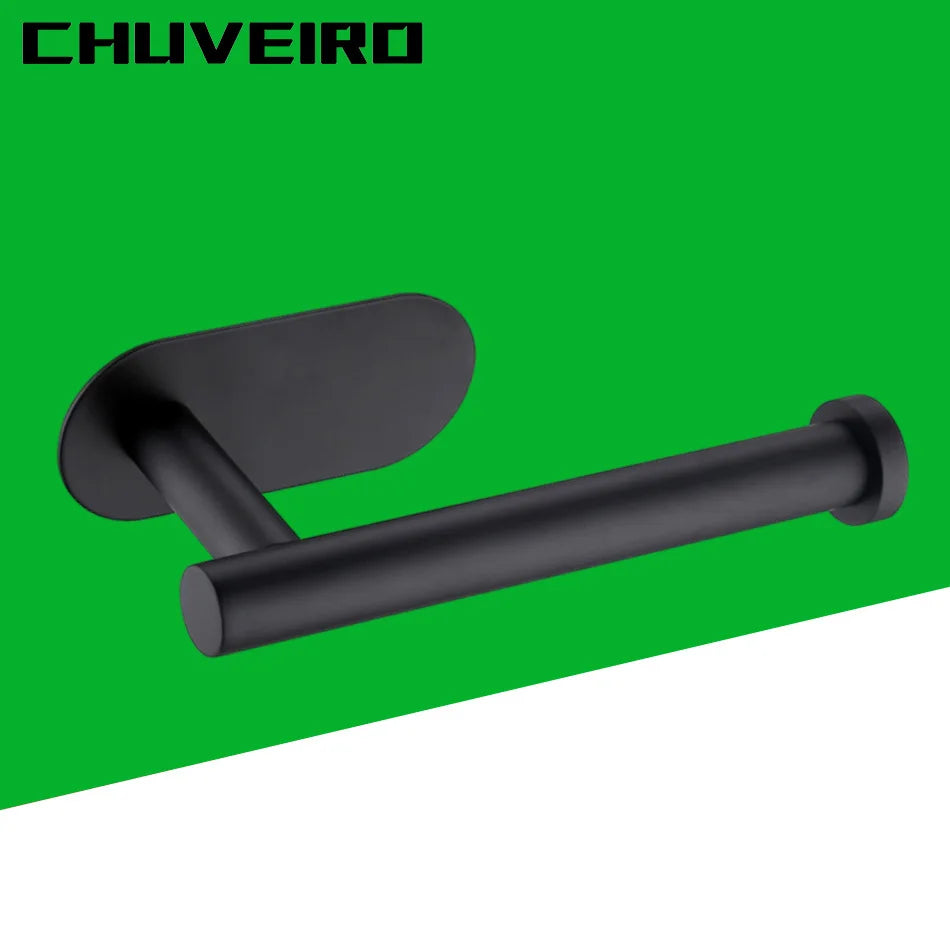 Adhesive Wall-Mounted Paper Holder – White, Black, or Gold Stainless Steel Toilet Tissue Rack