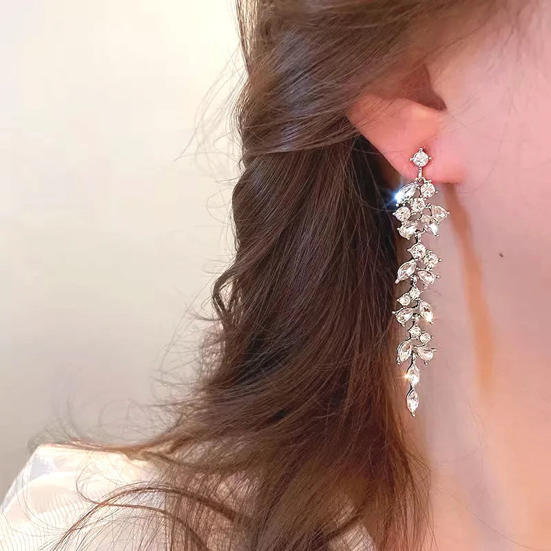 Shiny Crystal Zircon Drop Earrings for Women Geometric Tassel Vintage Pendant Fashion Jewelry