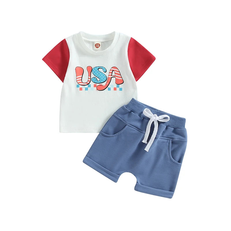 Toddler Boys 2-Piece Summer Set – Dinosaur Tee & Elastic Waist Shorts