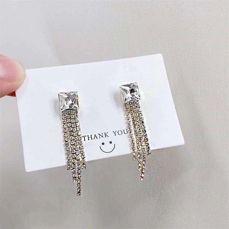 Shiny Crystal Zircon Drop Earrings for Women Geometric Tassel Vintage Pendant Fashion Jewelry