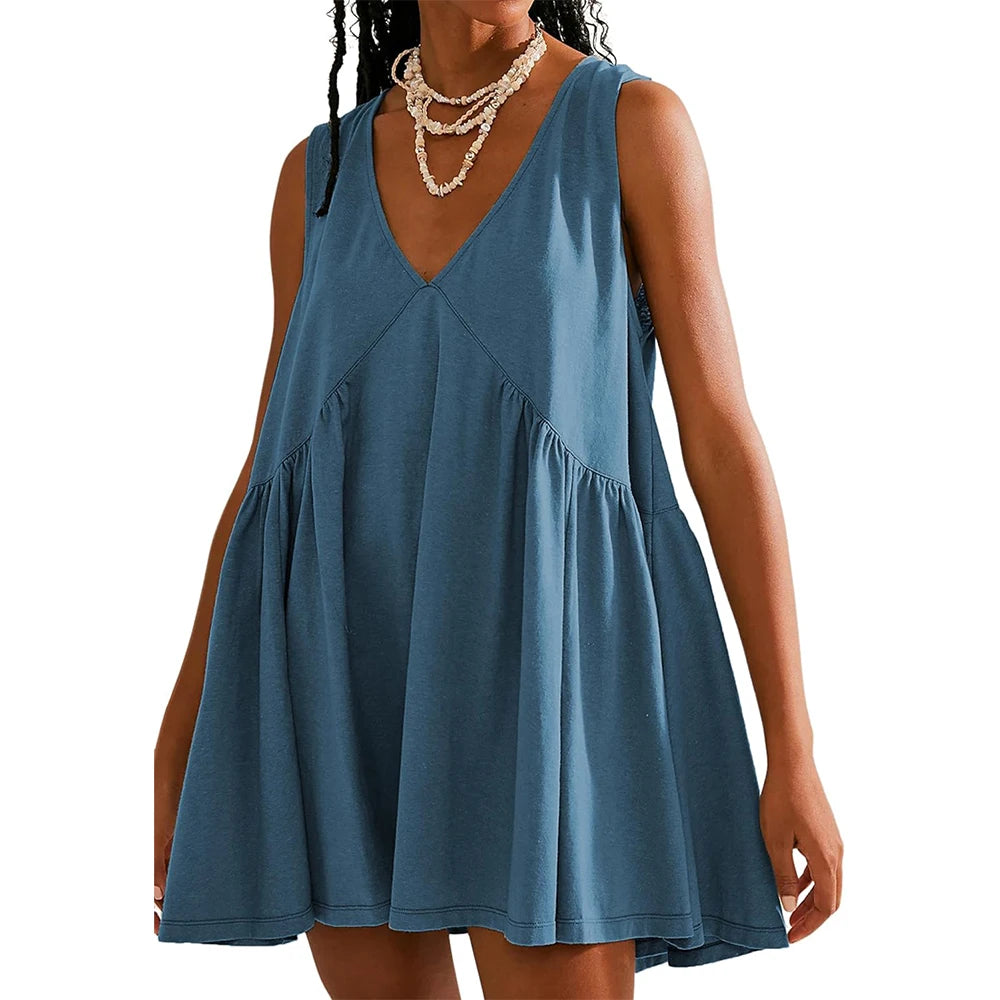 Women's Sleeveless V-Neck Sundress with Pockets