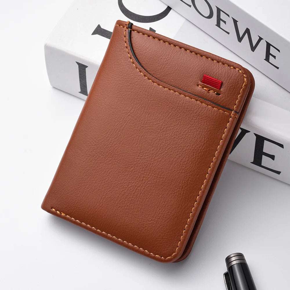 1Pc Ultra-Thin PU Leather Credit Card Holder — Mini Soft Vertical Men’s Wallet
