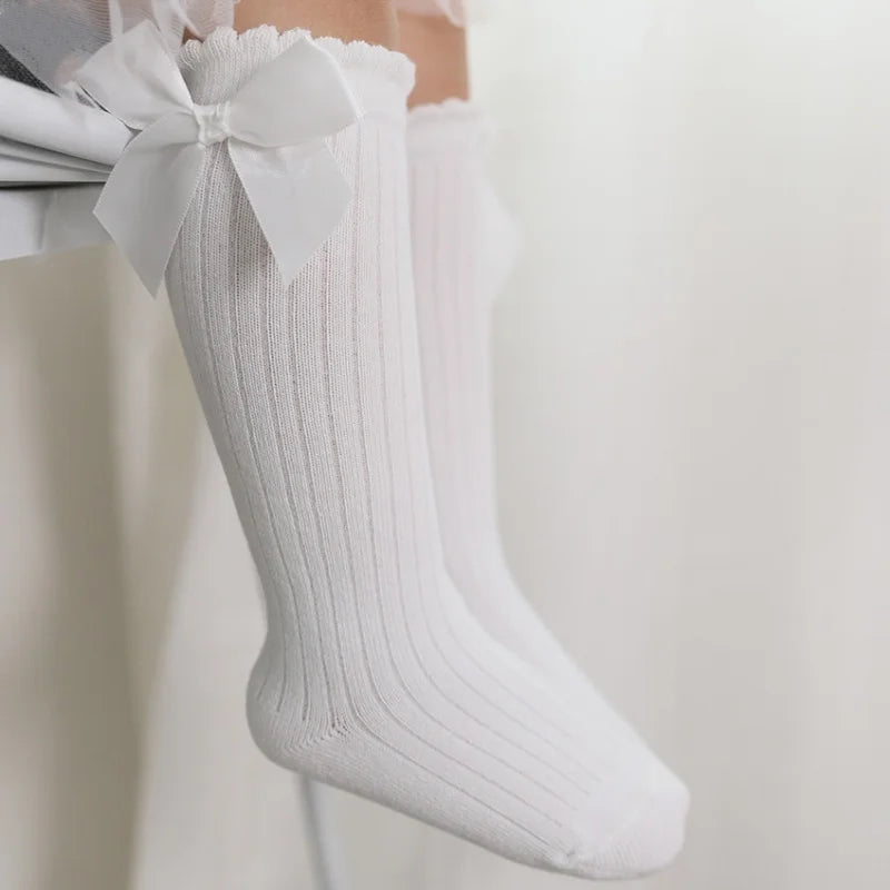 Children’s Princess Knee-High Socks – Soft Cotton Long Socks with Big Bow for Girls (0–12)Years, Spring/Autumn)