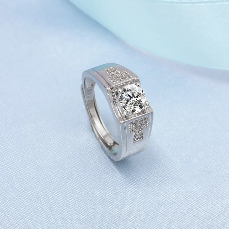 925 Sterling Silver Adjustable Crystal Ring – Fashion Wedding & Engagement Jewelry for Men