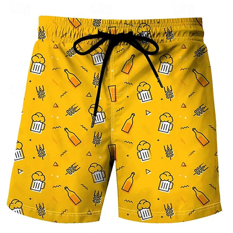 Men's 3D Beer Print Beach Shorts – Casual Swim Trunks for Vacation & Parties