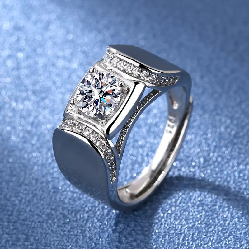 925 Sterling Silver Adjustable Crystal Ring – Fashion Wedding & Engagement Jewelry for Men