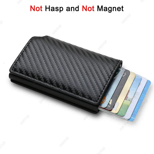 Men's RFID Wallet – Slim Carbon Fiber Anti-Theft Cardholder, Pop-Up Design, Black.