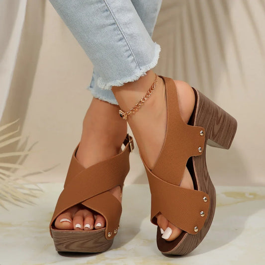Women's Roman Wedge Sandals – Comfy High Heels with Metal Buckle