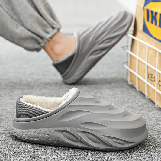 Warm Men’s Home Slippers – Velvet Heel, Non-Slip, Durable & Waterproof for Couples