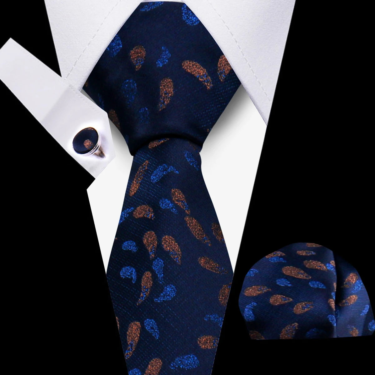 Classic Men’s Tie Set Plaid Necktie with Pocket Square & Cufflinks Business Wedding Gift Accessories