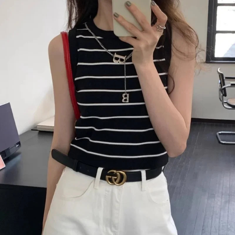 2025 Women's Striped Stretch Vest Top
