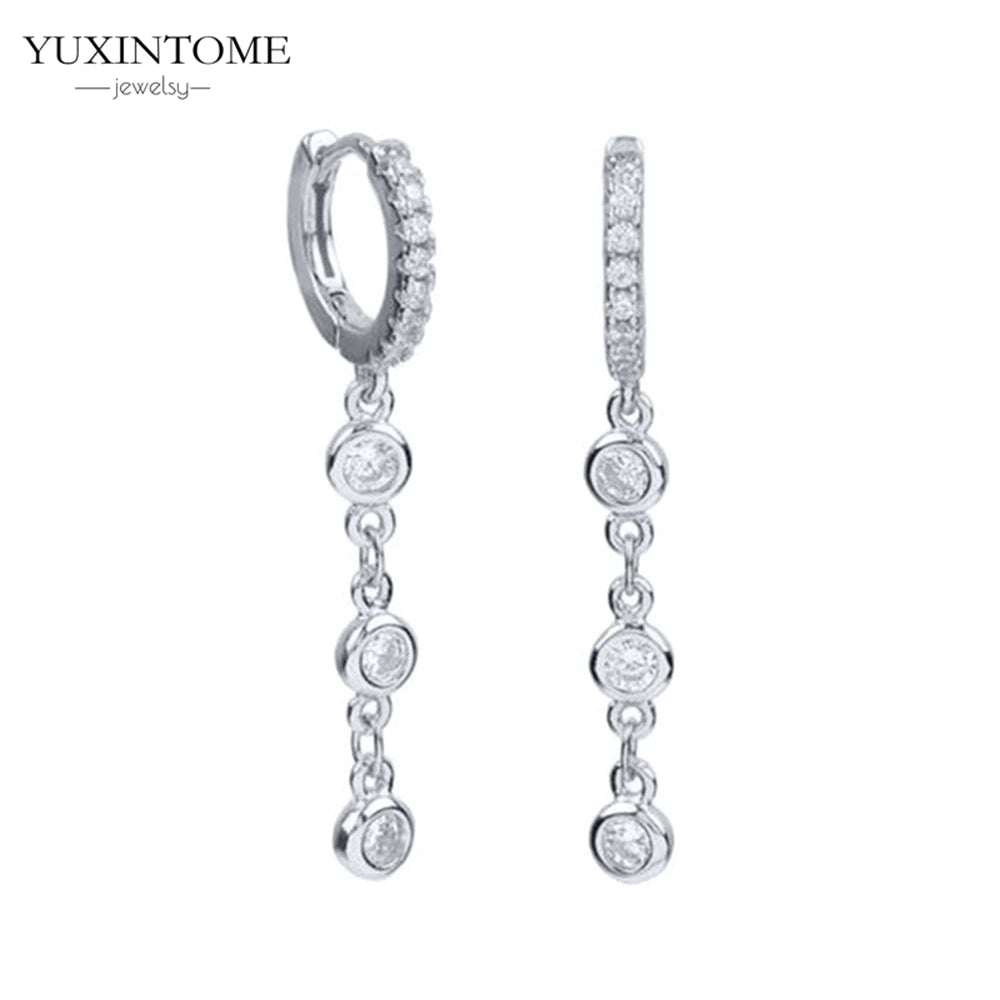 925 Sterling Silver White Zircon Tassel Hoop Earrings — Women’s Luxury Korean Fashion Jewelry 2025