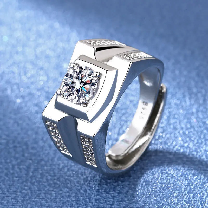 925 Sterling Silver Adjustable Crystal Ring – Fashion Wedding & Engagement Jewelry for Men