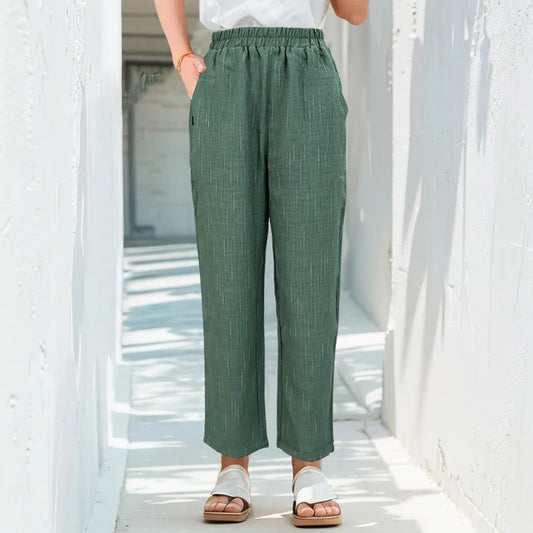 Women's Cotton Linen High-Waist Wide-Leg Pants – Casual, Breathable, Summer & Autumn
