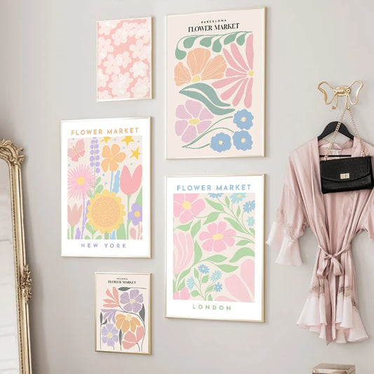 Colorful Flower Market Canvas Poster – Nordic Wall Art for Living Room