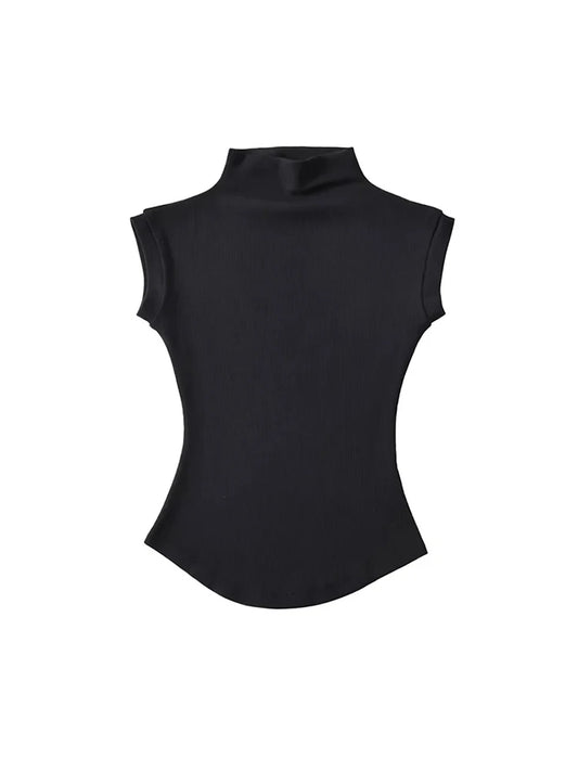 Women's Sleeveless Turtleneck Tops – Slim Fit, Solid, Casual Summer Streetwear