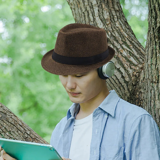 Unisex Summer Panama Hat – Wide Brim Straw Jazz Cap with Black Ribbon