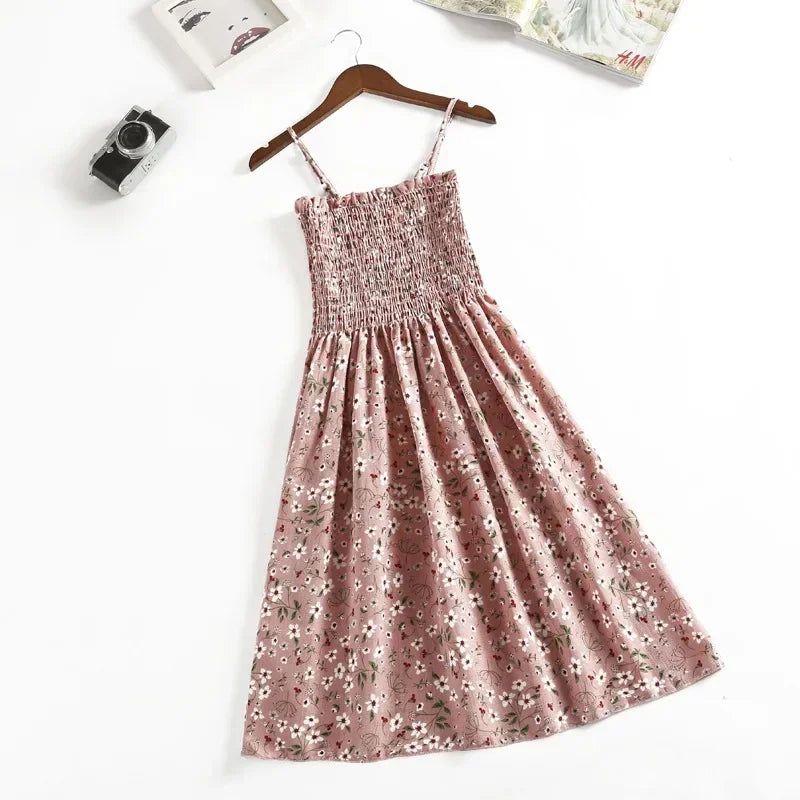 Women's Summer Chiffon Spaghetti Strap Mini Dress – Sleeveless, Elastic Waist, Casual Vestidos