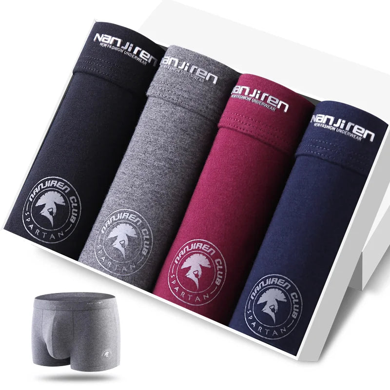 4-Pack Men's Cotton Boxer Briefs – Solid, U-Convex, Plus Size L-6XL
