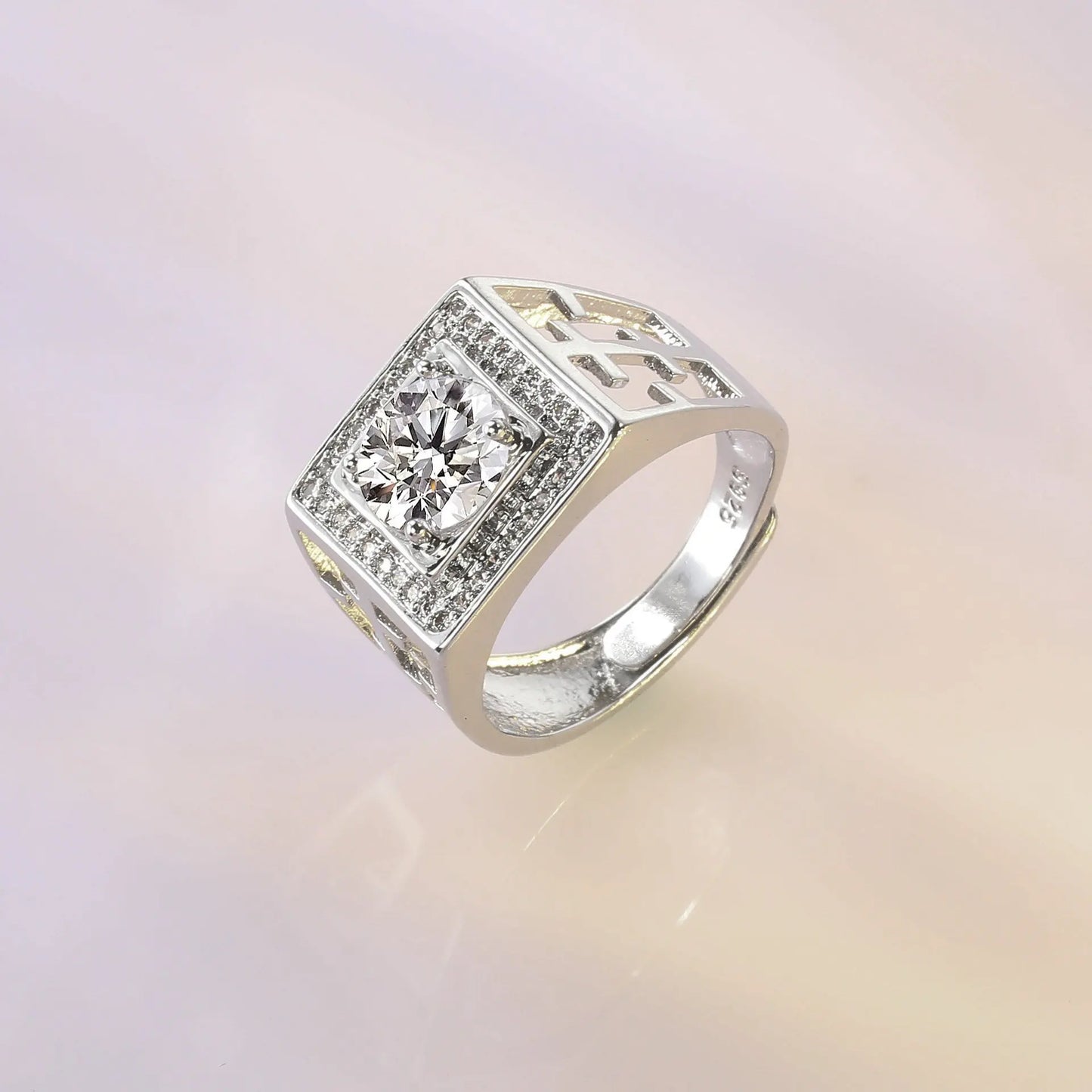 925 Sterling Silver Adjustable Crystal Ring – Fashion Wedding & Engagement Jewelry for Men