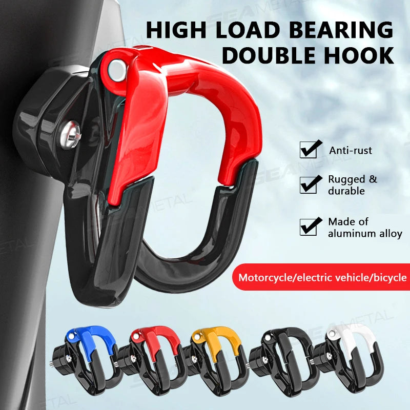 SEAMETAL Motorcycle Helmet & Bag Hook — Double Aluminum Alloy Hanger Accessory