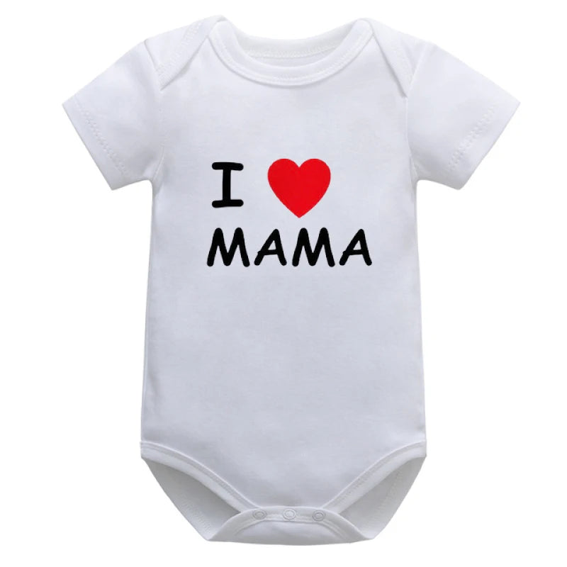 Baby Romper — Cotton, Short Sleeve, "I Love Mom & Dad" Print, Newborn Jumpsuit, Unisex Infant Clothes