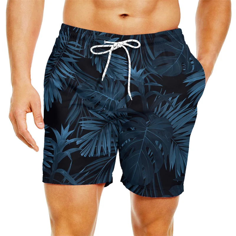 Men's 3D Palm Leaf Beach Shorts – Casual Hawaiian Swim Trunks
